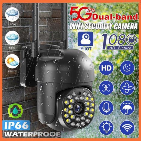 Caméra de sécurité extérieure sans fil 5G,caméra PTZ 2MP,2.4G/5GHz Dual Bands,vision nocturne couleur,alarme son/lumière,détection de mouvement (1/5)