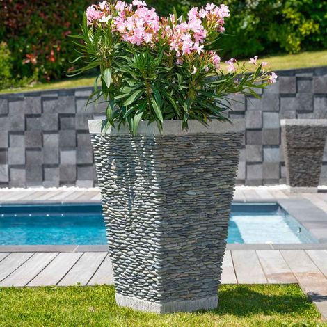 Maceta tiesto jardinera cuadrada piedra 80 cm jardí­n exterior zen