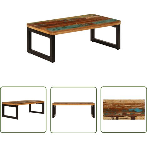 The Living Store Table basse 100x50x35 cm Bois de récupération solide et acier - Table Basse - Meuble Design - Table D'appoint - Mobilier Intérieur - Bois Recyclé (1/5)