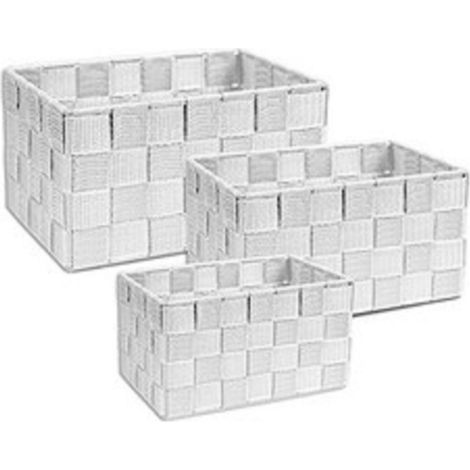 TRADE SHOP - Cestini Tessuto 3 Scatole Organizer Bagno Porta Oggetti Bagnoschiuma Makeup - Bianco