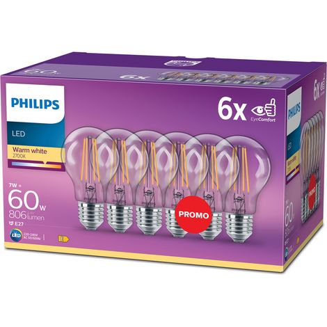 Philips E27 60W LED-Lampe Transparent 2700K (1/4)