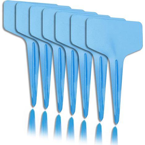 Lot de 100 étiquettes de jardin en forme de T pour semis, réutilisables et imperméables, idéales pour les pots de fleurs en pépinière. Couleur : bleu.