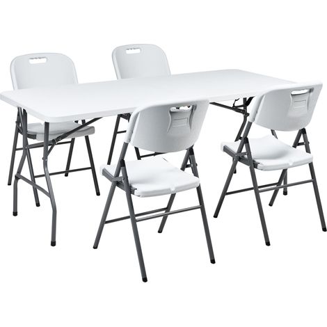 Set da pranzo da giardino 4 posti 180 x 74 cm Tavolo rettangolare Sedie pieghevoli con gambe in acciaio Bianco Cugnoli