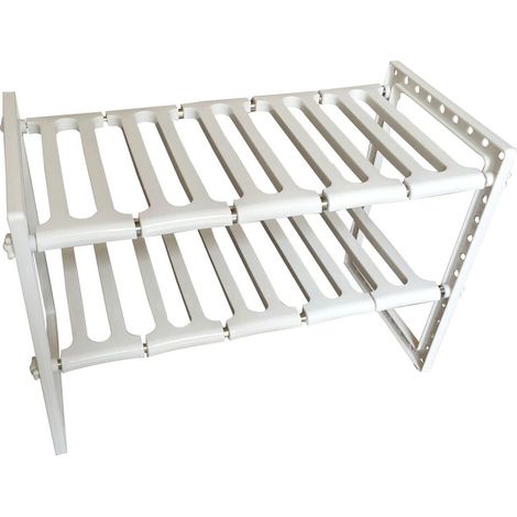 Estante extensible de 2 niveles para debajo del fregadero, estante de cocina retráctil, organizador de encimera de cocina, estante de almacenamiento multifuncional para despensa y baño. (1/5)
