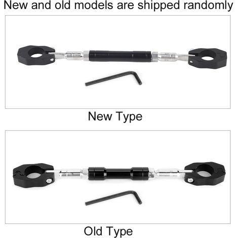 Modification de moto avec guidon réglable, barre stabilisatrice et barre transversale renforcée (noire), disponible avec ou sans texture.
