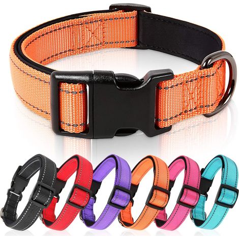 Collier de chien réglable en nylon doux et respirant réfléchissant (M, orange)