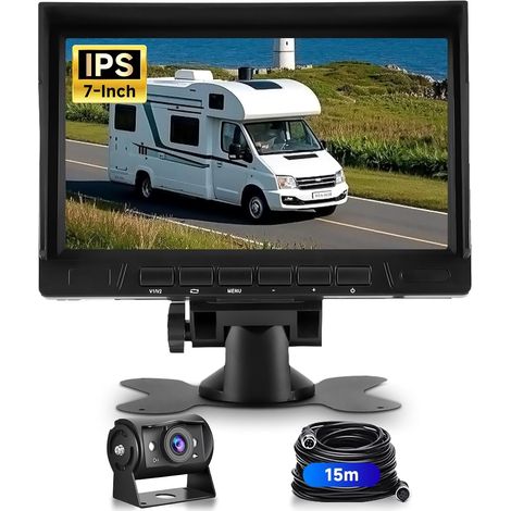 1080P Caméra de recul avec écran IPS 7 Pouces,kit d'aide au stationnement,1024 x 600,IP69 AHD Vision Nocturne pour SUV, camionnette, Camping-Car, Pare-Soleil, câble de 15 m, 12-24 V (1/5)