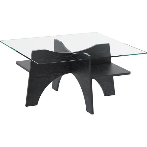 Mesa de centro cuadrada de cristal de seguridad y MDF negro 80 x 80 cm HOMVRA (1/5)