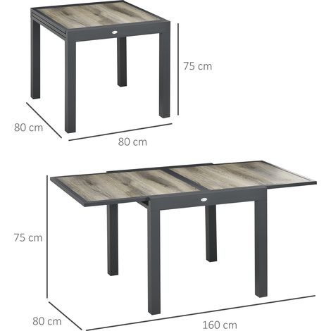 Table de jardin, table à manger avec plateau extensible, table de terrasse aspect bois, table de balcon en aluminium, beige et gris, 160 x 80 x 75 cm (1/5)