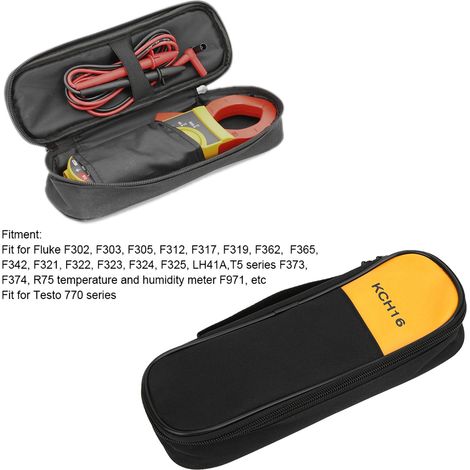 KCH16 Sac de rangement en PU noir+jaune 26.5 x 9 x 5 cm 1 pièce pour multimètre à pince Fluke F302 F303 F305 (1/5)