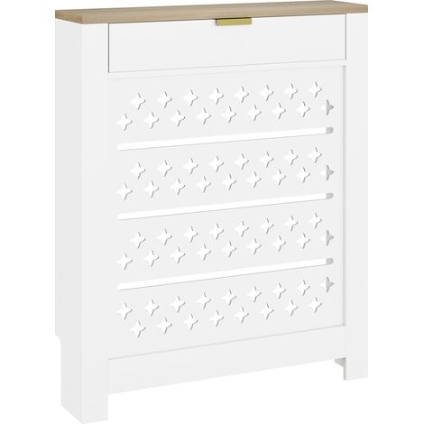 Homcom – Cache radiateur blanc 78 x 19 x 95,5 cm – Panneau de particules et MDF – Conception à clips pour montage facile – Design ajouré pour circulation d'air (1/5)