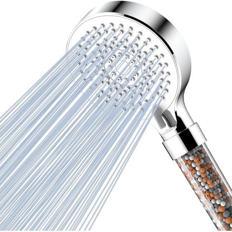 Weißer Duschkopf mit Wassersparfilter, Hochdruck-Duschkopf mit Anti-Kalk-Funktion, Regenduschkopf für Badezimmer mit 5 Strahlarten (1/4)
