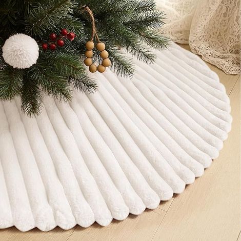 Nouveauté : Jupe de sapin de Noël en peluche à rayures roses, blanches et vertes, décoration festive, tapis de sapin, jupe de parasol, jupe de sapin à rayures vertes, 90 cm.