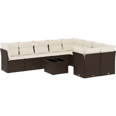 vidaXL Set Divani da Giardino 10pz con Cuscini in Polyrattan Marrone (1/5)