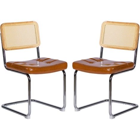Set di 2 sedie da pranzo design moderno con struttura in acciaio cromato, marrone (1/5)