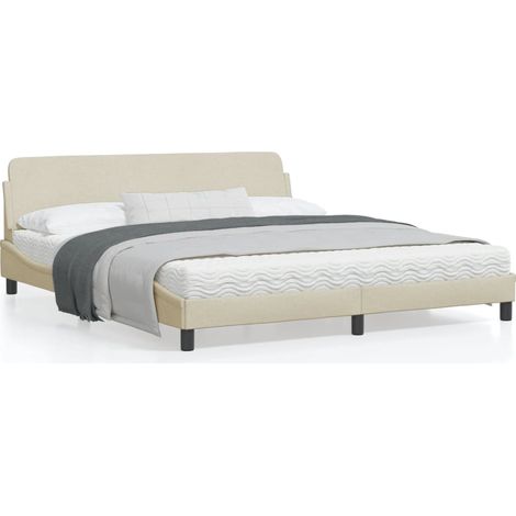 Cadre de lit avec tête de lit Crème 180x200 Tissu (1/5)