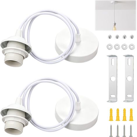 2 Pièces Suspension en Métal Support de Lampe E27, Cable Suspension Luminaire, Câble Réglable 100cm, Douille Pendante pour Abat-jour, Porte-Lampe Plafond Salon Chambre Cuisine Couloir Café, Blanc (1/5)