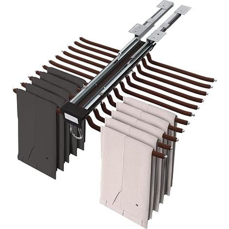 Cintre extensible avec 22 barres, porte-pantalon avec rails d'amortissement silencieux, idéal pour pantalons, cravates et écharpes (couleur café) (1/5)