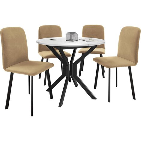 Salle à manger complète Edmond 118, Blanc + Noir, 77x0x0cm, Diamètre: 90, Nombre de chaises: 4, Style: Contemporary (1/5)