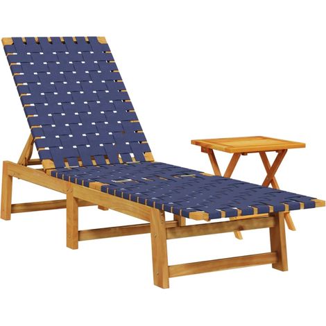 Maison Exclusive - Lettino con Tavolino Blu Scuro Legno Massello Acacia e Tessuto