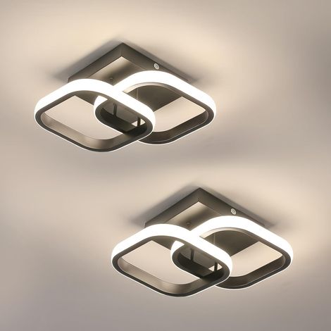 Plafonnier LED Moderne, 2 Pièces 22W 2475LM Lampe de Plafond LED Chambre Aluminium, Noir Luminaire Plafonnier Salon pour Couloir Cuisine, Lumière Naturelle 4500K