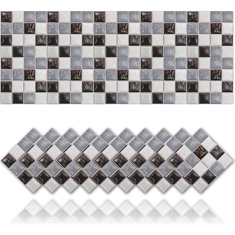 20 PCS Adhésifs pour carrelage, antihuile imperméable PVC autocollant décoration, style mosaïque cuisine autocollants pour carrelage pour salle de bain - Design lisse gris noir (10 x 10 cm) (1/5)
