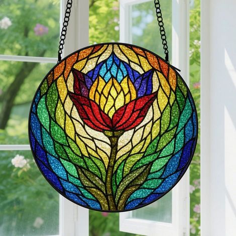 9cm Suspension en Vitrail, Attrape-Soleil Coloré Minimaliste pour Porte Maison, Cadeau Noël, Anniversaire pour Femme, Homme, Maman (1/5)