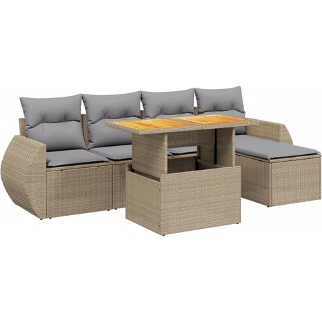 Maison Exclusive - Juego de sofás jardín con cojines 6 pzas ratán (1/4)