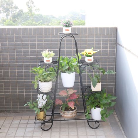 9 Tiers Garden Stand Rustic Cast Iron Metal Plant Stand Pot Rack Multi Holder Deck Black (1/5)
