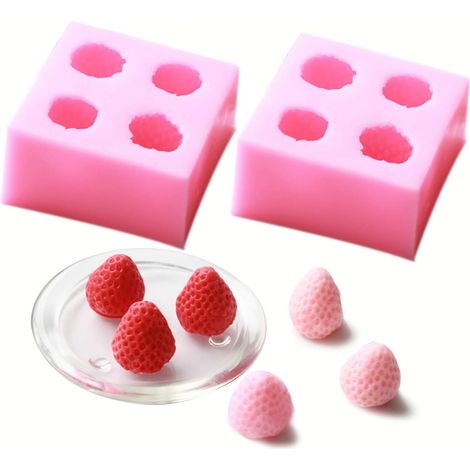 2 moules en silicone 3D fraise, alimentaire, résistant à la chaleur et au froid, pour desserts, glaçons, gelées, chocolat, crèmes glacées (1/5)