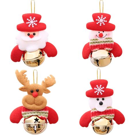 MINKUROW Campanas De Navidad, 4 Piezas Adornos Para Árboles De Navidad, Adornos De Campanas De Mano, Adornos De Navidad, Mini Muñeco De Nieve/Oso/Alce/Campana De Papá Noel Adornos Para Árboles De Navi (1/5)