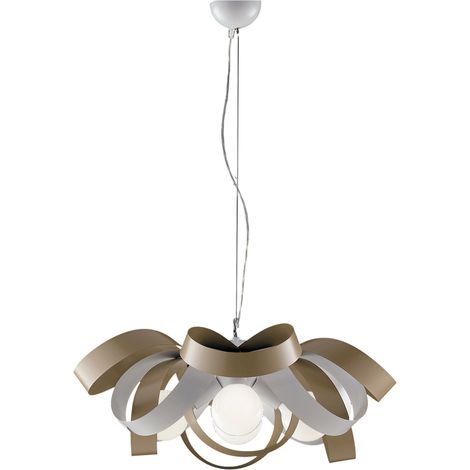 Lampadario a sospensione in ferro Bianco Tortora quattro luci 66x h28 cm (1/3)