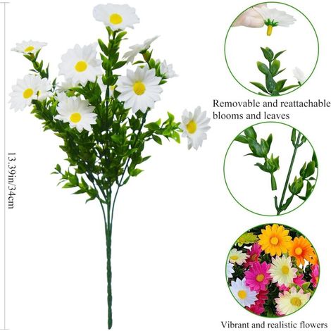 Fleurs artificielles d’extérieur – Lot de 9 bouquets de marguerites colorées effet réaliste, en soie résistante aux intempéries, pour balcon et jardin