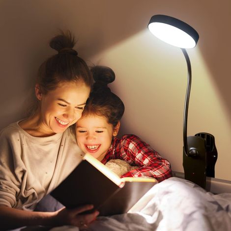 Lampe de Chevet Sans Fil, 5 Luminosité+5 Température Couleur Lampe de Lecture, 1800mAh Rechargeable LED Table Sans Fil,Tactile Bureau Clips, Dim Enfan Adultes Lecture (1/5)