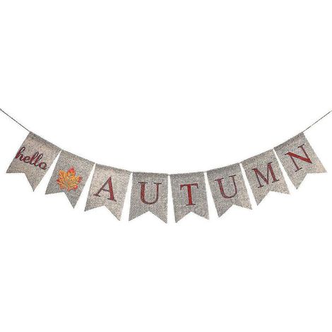 Guirlande en toile de jute « Bonjour Automne » avec lettres, décorations suspendues pour fêtes et décorations automnales (marron) (1 pièce) (1/5)