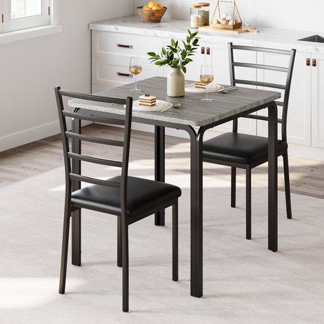 Table à Manger avec 2 Chaises, Ensemble Table et 2 Chaises, Cadre en Métal Noir, Table Cuisine carré 74x74x76cm pour Salle à Manger, Cuisine, Salon,gris (1/5)