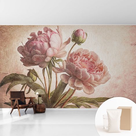 Papier peint intissé à motifs décoratifs pour salon chambre et bureau Décoration murale élégante avec colle Pivoines délicates 416x254 cm (1/5)