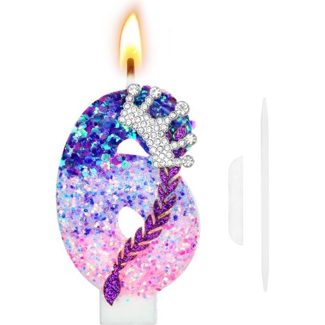 Candeline per il 6° compleanno per bambine, candeline a forma di corona 3D, A (1/5)