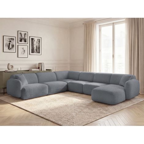 BOBOCHIC - Canapé panoramique fixe modulable ANDA avec 1 méridienne, 2 chauffeuses et 1 petit angle Angle gauche  Gris