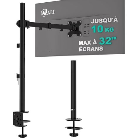 Bras Écran PC, Support Écran PC pour Moniteurs 13-32 Pouces, Réglable en Hauteur de 80 cm, Rotatif et Pivotant, Charge 10 kg, VESA 75/100 mm(M001XL),Noir (1/5)
