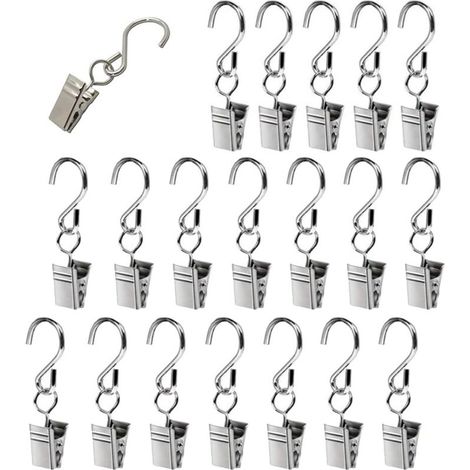 20 Stück Metall-Hängehaken, Gardinenhaken mit Clip, Hängehaken, Partylichterclip, Dekohaken, T