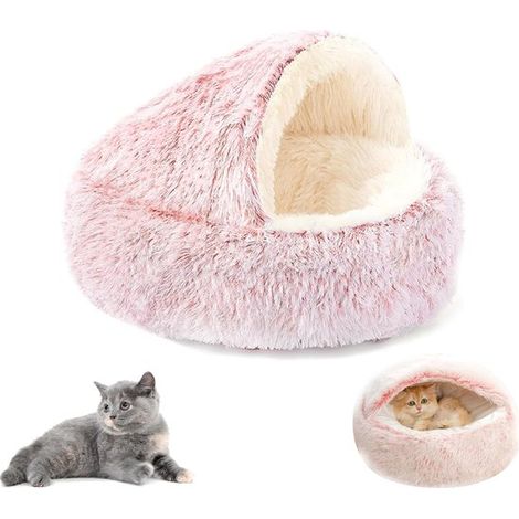 Panier pour chat - Maison pour chat - Convient aux chatons - Panier pour chats - Lit d'intérieur pour chats - Couchage pour animaux avec capuche - Petit modèle - 40 x 40 cm - Rose (1/5)