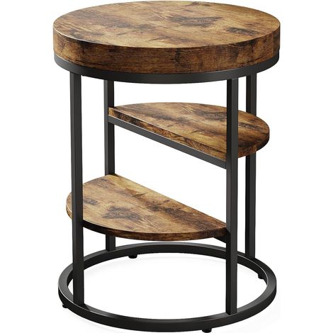 Table d’appoint ronde en bois à 3 niveaux – Petite table de canapé avec étagères de rangement, style industriel, pour petits espaces (1/5)