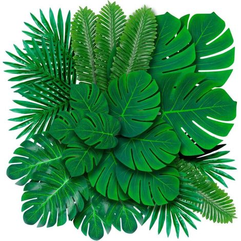48 Pièces Feuilles de Palmier Artificielles Tortue - Décoration Végétale Simulée pour Mariage, Plantes Faux Tropicales Résistantes aux UV (1/5)