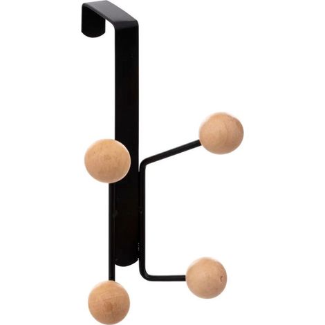 Patère de Porte "4 Boules" 18cm Noir & Naturel