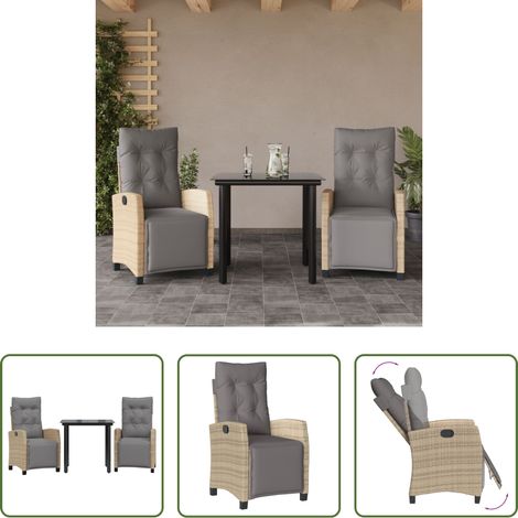 Gartenstuhl - 3-tlg. Garten-Essgruppe mit Kissen Beigemischung Poly Rattan (1/5)