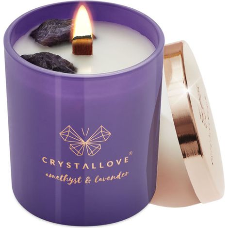 CRYSTALLOVE Sojakerze mit Amethyst und Lavendel, 220 g (1/4)