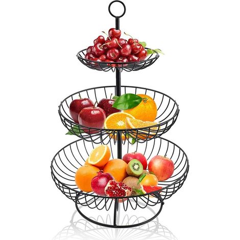 Corbeille à fruits en métal à 3 niveaux, grand panier à fruits pour légumes, en-cas et articles ménagers, 16/24/30 cm (1/5)