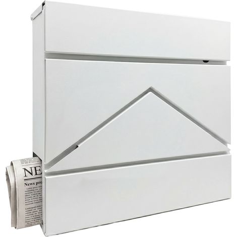 Buzón metálico de pared con soporte para periódicos, blanco (1/5)