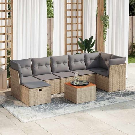 Juego de sofás jardín con cojines beige mezcla 8 pzas ratán PE vidaXL (1/4)